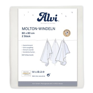 Alvi® Molton-Windeln 2er Pack weiß 80 x 80 cm