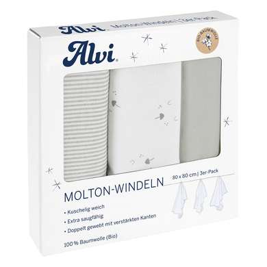Alvi® Molton-Windeln 3er Pack Faces 80 x 80 cm