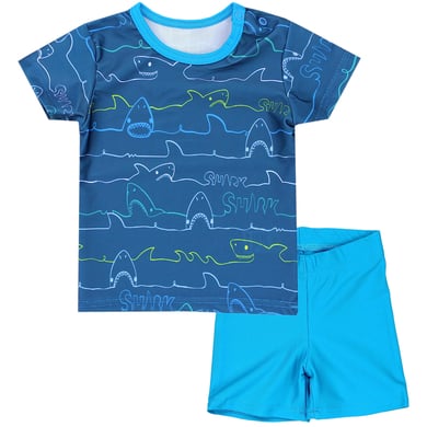 Aquarti Baby Jungen Bade-Set Zweiteiliger Badeanzug T-Shirt Hose blau Modell 1
