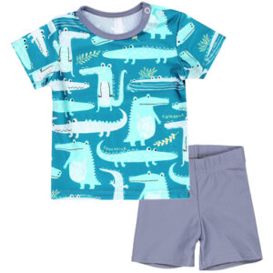 Aquarti Baby Jungen Bade-Set Zweiteiliger Badeanzug T-Shirt Hose blau/grau