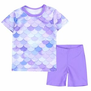 Aquarti Baby Mädchen Zweiteiler Badeanzug Bade-Set Bade T-Shirt Badehose lila/weiß