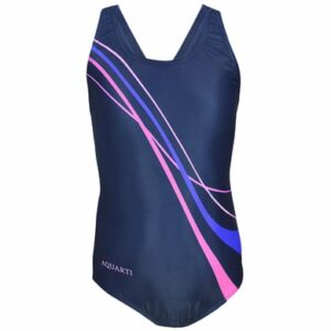 Aquarti Mädchen Badeanzug Chlorresistent Muscleback Wassersport dunkelblau/rosa