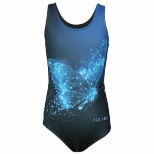 Aquarti Mädchen Badeanzug mit Ringerrücken Print schwarz/blau