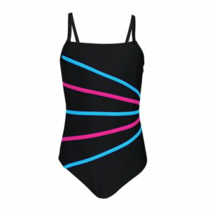 Aquarti Mädchen Badeanzug mit Spaghettiträgern schwarz/rosa
