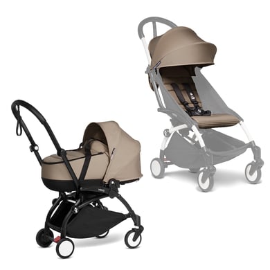 BABYZEN Kinderwagen YOYO2 0+ Black mit Liegewanne und Textilset Taupe