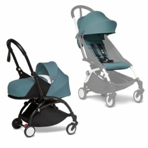 BABYZEN Kinderwagen YOYO2 0+ Black mit Neugeborenenaufsatz und Textilset Aqua