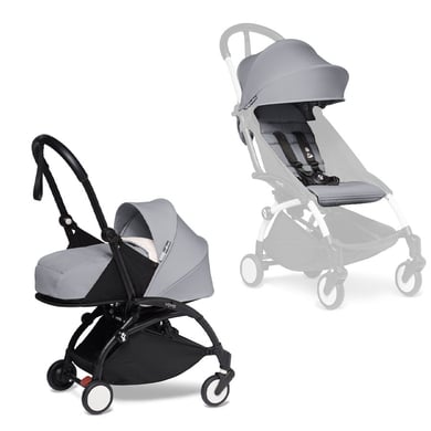 BABYZEN Kinderwagen YOYO2 0+ Black mit Neugeborenenaufsatz und Textilset Stone