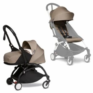 BABYZEN Kinderwagen YOYO2 0+ Black mit Neugeborenenaufsatz und Textilset Taupe