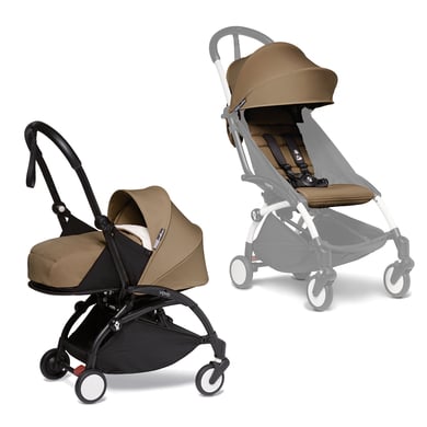 BABYZEN Kinderwagen YOYO2 0+ Black mit Neugeborenenaufsatz und Textilset Toffee