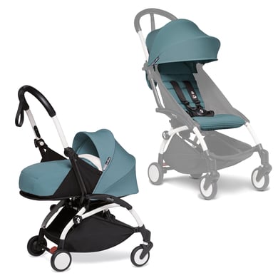 BABYZEN Kinderwagen YOYO2 0+ White mit Neugeborenenaufsatz und Textilset Aqua