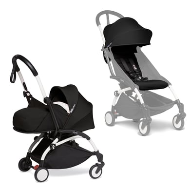 BABYZEN Kinderwagen YOYO2 0+ White mit Neugeborenenaufsatz und Textilset Black