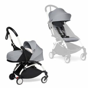 BABYZEN Kinderwagen YOYO2 0+ White mit Neugeborenenaufsatz und Textilset Stone