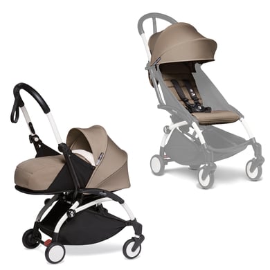 BABYZEN Kinderwagen YOYO2 0+ White mit Neugeborenenaufsatz und Textilset Taupe