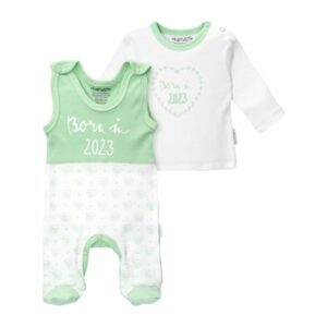 Baby Sweets 2tlg Set Strampler + Shirt Born in 2023 grün weiß