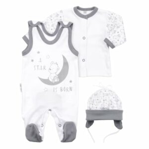 Baby Sweets 3tlg Set Strampler + Shirt + Mütze A star is born weiß grau