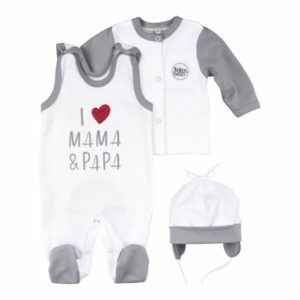 Baby Sweets 3tlg Set Strampler + Shirt + Mütze I love Mama & Papa weiß