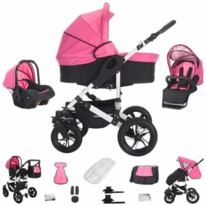 Bebebi Florida / 3 in 1 Kombi Kinderwagen Set / Hartgummireifen Flopink