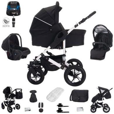 Bebebi Florida / 4 in 1 Kinderwagen Komplettset / ISOFIX Basis / Hartgummireifen Floblack