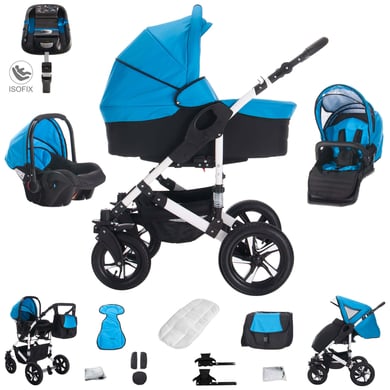 Bebebi Florida / 4 in 1 Kinderwagen Komplettset / ISOFIX Basis / Hartgummireifen Floblue