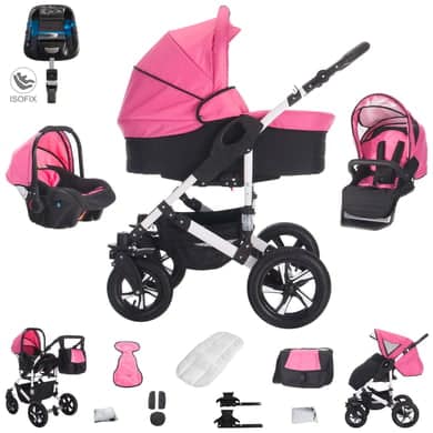 Bebebi Florida / 4 in 1 Kinderwagen Komplettset / ISOFIX Basis / Hartgummireifen Flopink