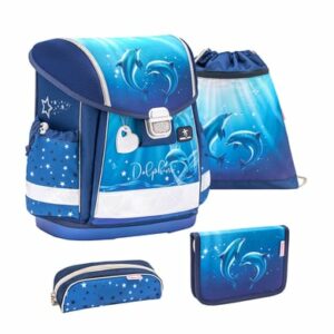 Belmil Schulranzen Classy Schulranzen Set 4-teilig mit Brustgurt Dolphins