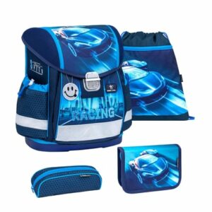 Belmil Schulranzen Classy Schulranzen Set 4-teilig mit Brustgurt Racing Blue Neon