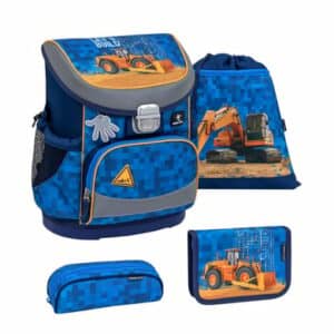 Belmil Schulranzen Mini Fit Schulranzen Set 4-teilig mit Brustgurt Bulldozer