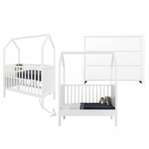 Bopita Babyzimmer Camille My First House 2-teilig 70 x 140 cm umbaubar weiß