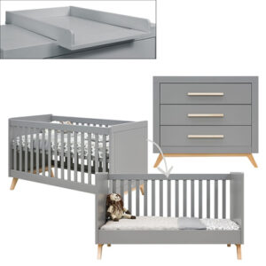 Bopita Babyzimmer Fenna 2-teilig 70 x 140 cm umbaubar grau / natur mit Wickelaufsatz