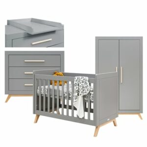 Bopita Babyzimmer Fenna 3-teilig 60 x 120 cm grau / natur mit Wickelaufsatz