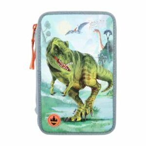 Depesche 3-Fach Federtasche LED T-Rex Dino World 20 x 13 cm rauchblau