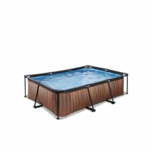EXIT Frame Pool 220x150x60cm (12v Kartusche Filterpumpe) - Holz optik
