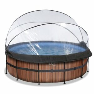 EXIT Frame Pool ø427x122cm (12v Sandfilter) – Holz Optik + Sonnendach + Wärmepumpe