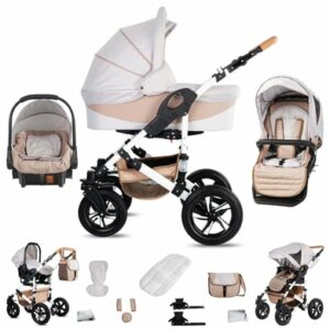 Friedrich Hugo Hamburg / 3 in 1 Kombi Kinderwagen Set / Hartgummireifen Cream & Beige