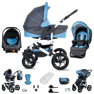 Friedrich Hugo Hamburg / 3 in 1 Kombi Kinderwagen Set / Luftreifen Grey & Babyblue