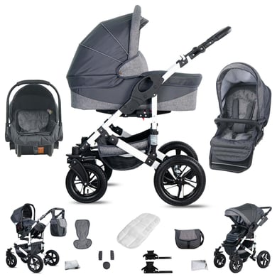 Friedrich Hugo Hamburg / 3 in 1 Kombi Kinderwagen Set / Luftreifen Grey & Grey Linen