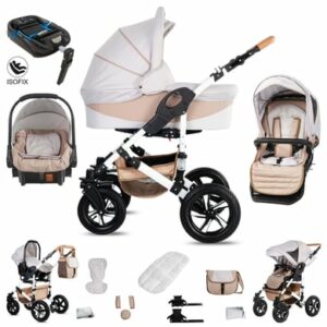 Friedrich Hugo Hamburg / 4 in 1 Kinderwagen Komplettset / ISOFIX Basis / Hartgummireifen Cream & Beige