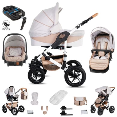 Friedrich Hugo Hamburg / 4 in 1 Kinderwagen Komplettset / ISOFIX Basis / Luftreifen Cream & Beige