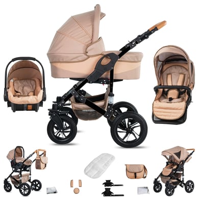 Friedrich Hugo Münster / 3 in 1 Kombi Kinderwagen Set / Hartgummireifen Beige & Oatmeal