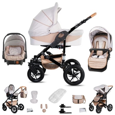 Friedrich Hugo Münster / 3 in 1 Kombi Kinderwagen Set / Hartgummireifen Cream & Beige