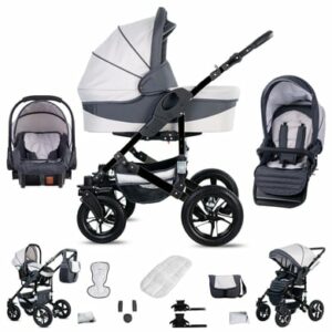 Friedrich Hugo Münster / 3 in 1 Kombi Kinderwagen Set / Hartgummireifen White & Grey