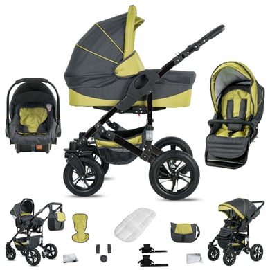 Friedrich Hugo Münster / 3 in 1 Kombi Kinderwagen Set / Luftreifen Grey & Green