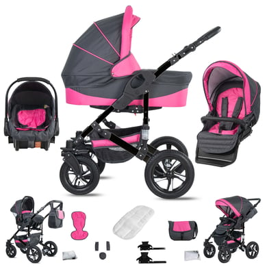 Friedrich Hugo Münster / 3 in 1 Kombi Kinderwagen Set / Luftreifen Grey & Pink