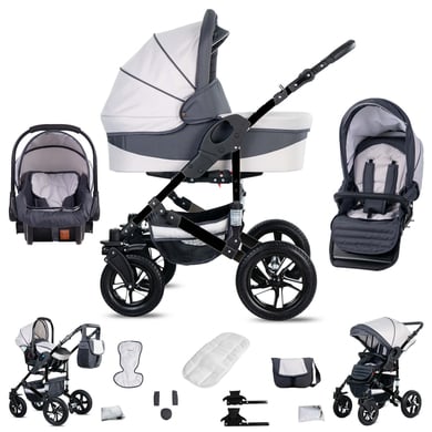 Friedrich Hugo Münster / 3 in 1 Kombi Kinderwagen Set / Luftreifen White & Grey