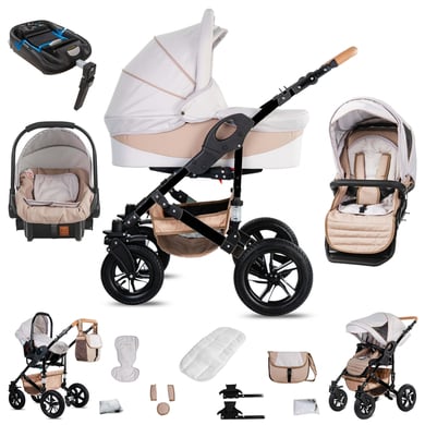 Friedrich Hugo Münster / 4 in 1 Kinderwagen Komplettset / ISOFIX Basis / Luftreifen Cream & Beige