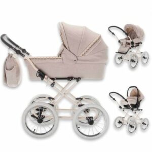 Friedrich Hugo Natureline / 3 in 1 Kombi Kinderwagen Set / Öko Nostalgie Kinderwagen Elisabeth Creme