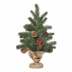 HOMCOM Künstlicher Weihnachtsbaum für den Tisch mit Sockel in Sackleine verpackt grün