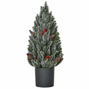 HOMCOM Künstlicher Weihnachtsbaum für den Tisch mit künstlicher Schneeoptik grün