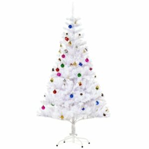 HOMCOM Künstlicher Weihnachtsbaum inkl. Metallständer und Deko weiß