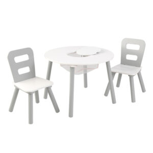 KidKraft® Runder Aufbewahrungstisch mit zwei Stühlen weiß / grau